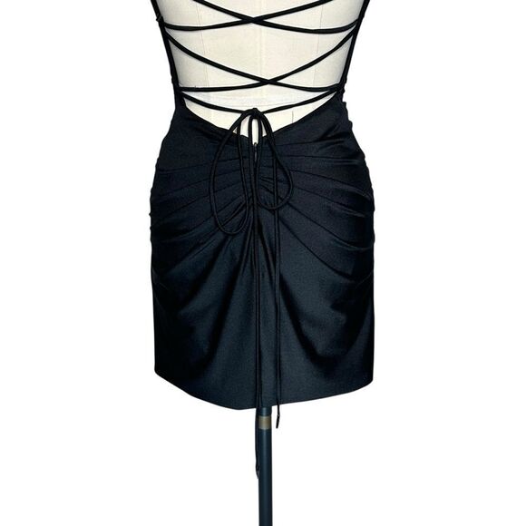 Sherri Hill Black Lace Up Ruched Mini Cocktail Dress | 4 - Picture 7 of 8